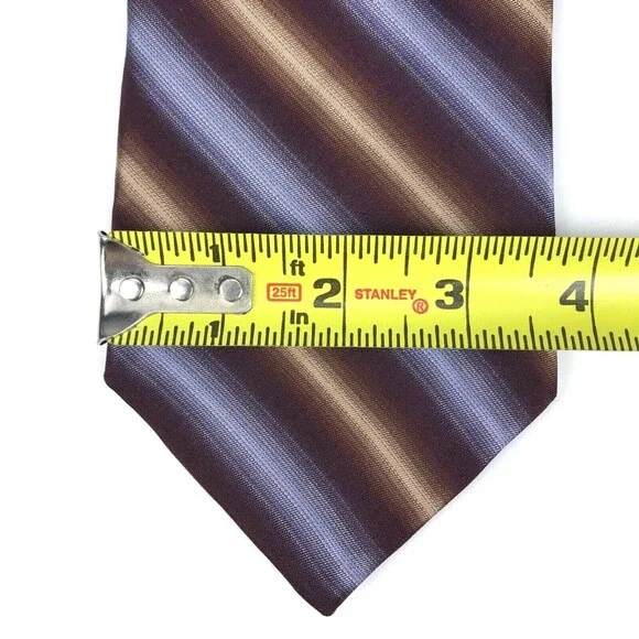IKE BEHAR Men's 100% Silk Tie Hand Tailored Brown Purple Beige Striped Necktie - Picture 8 of 10